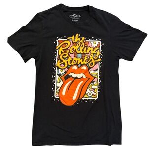 The Rolling‎ Stones Band T Shirt Black Graphic Print Short Sleeve Cotton Size S
